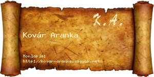 Kovár Aranka névjegykártya